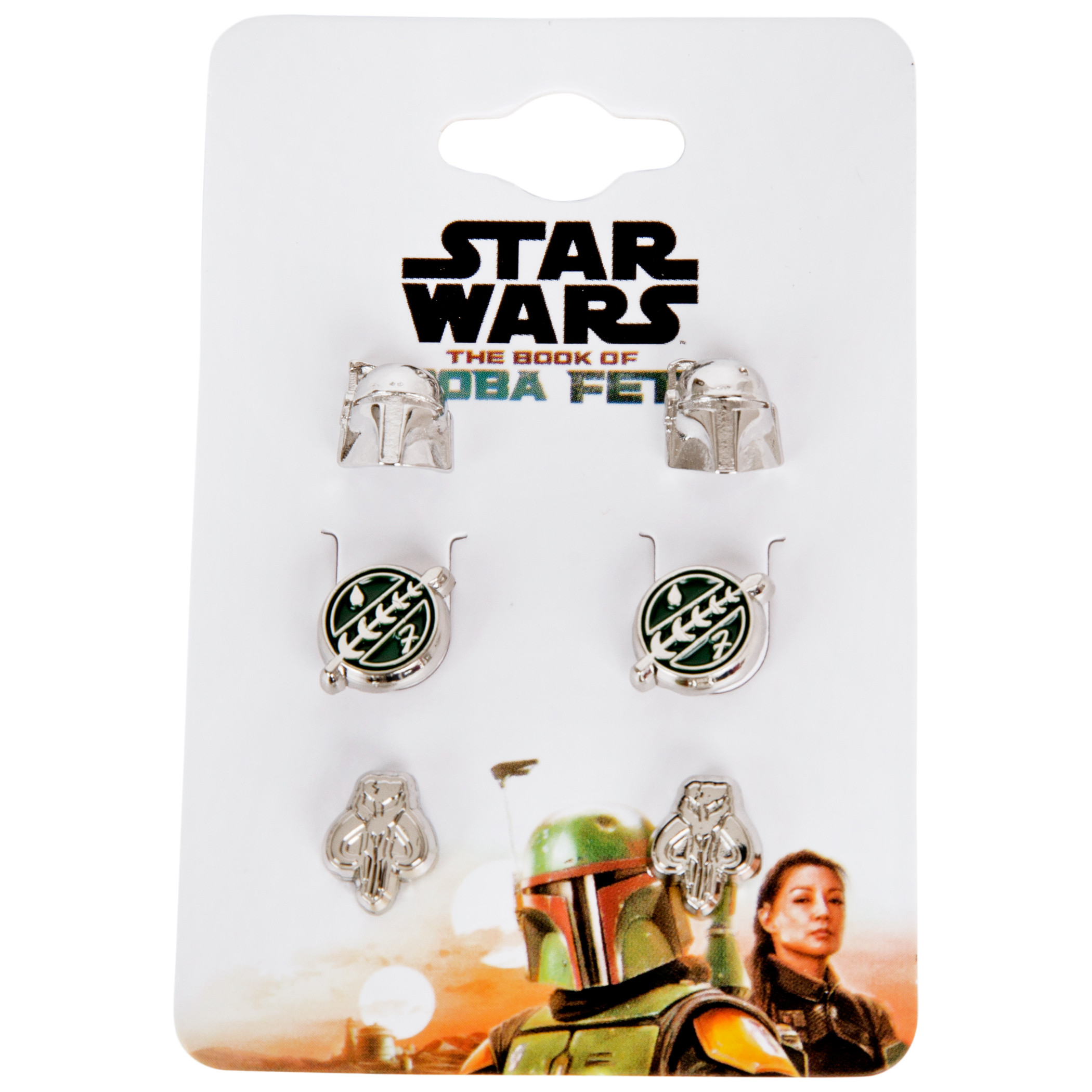 Star Wars Boba Fett Helmet, Crest and Mythosaur Earrings 3-Pack